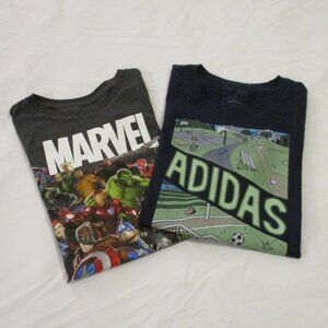 ADDIAS BOY’S XL NAVY AND MARVEL BOY’S XL GREY GRAPHIC TEE SHIRTS (2)